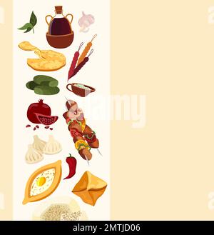 Menu de la cuisine géorgienne Banner.Asian Traditional Food.Differential plats grand format Poster.Adjarian khachuri,khinkali,shashlik,boulonnage,dolma,plats.FLA Banque D'Images