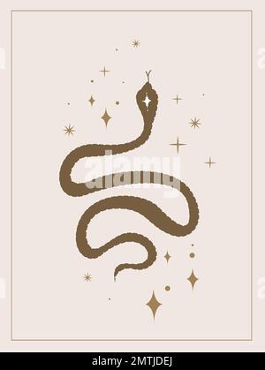 Serpent mystérieux Reptile dans le style boho avec Stars.Esoteric Symbol Talisman.Wicca,païen,Bouddhisme Tradition Design.Vintage collection.Tatto template.FLA Banque D'Images