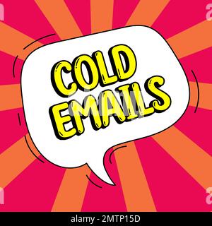 Légende de texte présentant des e-mails froids. Word pour les e-mails non sollicités envoyés à un destinataire sans contact préalable Banque D'Images