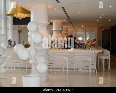Exclusif !! C'est l'hôtel Mondrian exclusif de South Beach où Jessica Szohr et Ed Westwick ont passé le week-end et ont finalement montré au monde qu'ils étaient un couple. Cet hôtel au bord de l'eau, inspiré d'un conte de fées, comprend un jardin de baisers, plusieurs piscines, un spa et une salle de sport, un salon extérieur et un salon au coucher du soleil. Miami, Floride. 3/21/09. Banque D'Images