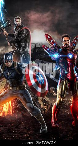 Avengers: Année de fin de partie : 2019 Etats-Unis Directeur : Anthony Russo, Joe Russo Chris Evans, Robert Downey Jr., Chris Hemsworth Poster (Key Art) Banque D'Images