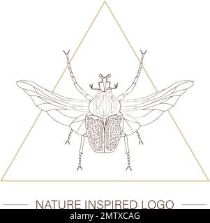 Vecteur coléoptère de goliath tropical dessiné à la main avec des ailes dans un triangle. Logotype sur le thème des insectes pour la nature Illustration de Vecteur