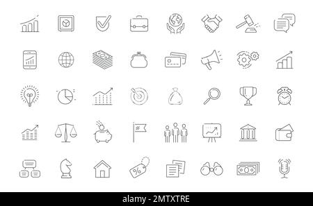 Ensemble d'icônes professionnelles, ligne fine. Commerce, finance concept vecteur. Collection de symboles pour application ou site Web Illustration de Vecteur