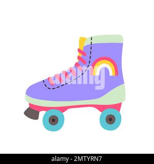 Classique nostalgique 80s-90s élément dans un style moderne plat. Dessin à la main rétro vecteur de patins à quatre rouleaux, oldSchool Illustration de Vecteur