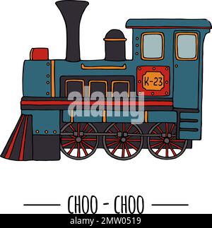 Illustration vectorielle du moteur rétro. Clip art vintage de train isolé sur fond blanc. Image de style caricature des vieux moyens de transport pour les enfants Illustration de Vecteur