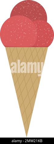 Illustration du cône de glace plat Vector. Icône dessert froid. Sorbet texturé plat rouge isolé sur fond blanc Illustration de Vecteur