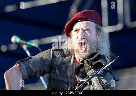 Sergey Ryabtsev de Gogol Bordello joue en concert à l'expérience musicale Voodoo au City Park à la Nouvelle-Orléans, LA. 10/31/09. Banque D'Images