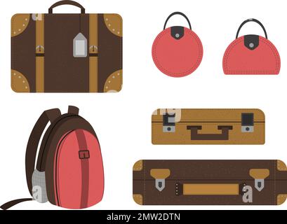 Ensemble de valises de voyage Vector Flat. Collection d'icônes de bagages. Objets de voyage isolés sur fond blanc. Élément d'infographie sur les vacances. Illustration de Vecteur