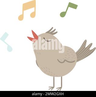 Illustration vectorielle d'un oiseau gazouillant avec des notes isolées sur fond blanc. Symbole traditionnel du ressort et élément de conception. Illustration de Vecteur