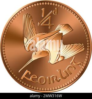 Irish Money la pièce d'or pré-décimale Farthing avec woodcock au verso Illustration de Vecteur