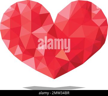 Cœur rouge, faible style Poly avec ombre Illustration de Vecteur