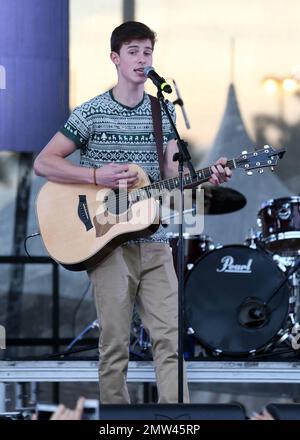 Shawn Mendes se produit au Jingle ball Village de Y100 pendant le pré-spectacle officiel de Jingle ball 2014 de Y100 au BB&T Centre de Sunrise, en Floride. 21 décembre 2014. Banque D'Images