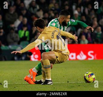 Séville, Espagne. 01st févr. 2023. Match de football espagnol la Liga Betis vs FC Barcelona au stade Benito Villamarin, Séville, 01 février 2023 Borja Iglesias et Christensen SEVILLA 01/02/2023 JORNADA APLAZADA LIGA SANTANDER ESTADIO BENITO VILLAMARIN REAL BETIS-FC BARCELONE 900/Cordin Press Credit: CORDIN PRESS/Alay Live News Banque D'Images