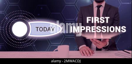 Première impression de la légende conceptuelle. Mot écrit sur ce qu'une personne pense de vous lorsqu'elle vous rencontre pour la première fois Banque D'Images