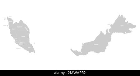 Malaisie carte politique des divisions administratives Illustration de Vecteur