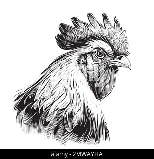 Rooster portrait croquis dessin à la main style gravure illustration vectorielle Illustration de Vecteur