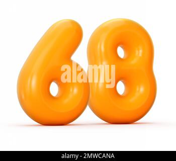 Illustration 3D d'une gelée orange brillante numéro 68 ou soixante-huit isolée sur un fond blanc Banque D'Images