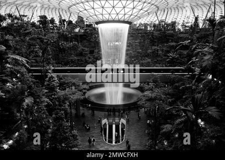 Les passagers admirent le « joyau » de Moshe Safdie à l'aéroport international Changi de Singapour Banque D'Images