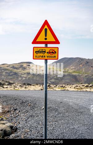 Panneau d'avertissement, voitures 4x4 uniquement, F-Road, Islande Banque D'Images