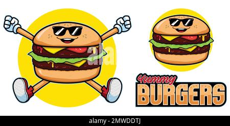 Mascotte des hamburgers délicieux Illustration de Vecteur