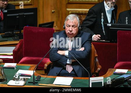 Paris, France sur 1 février 2023. Gérard Larcher, président du Sénat français, à Paris, France sur 1 février 2023. Photo de Victor Joly/ABACAPRESS.COM Banque D'Images