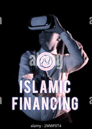 Légende conceptuelle financement islamique. Mot écrit sur l'activité et l'investissement bancaires qui est conforme à la charia Banque D'Images