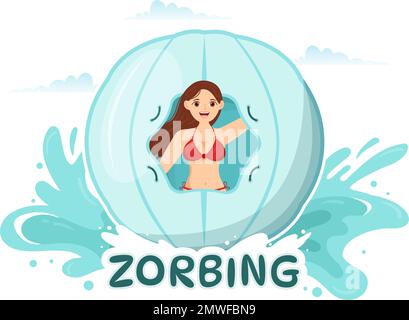 Illustration de Zorbing avec des personnes jouant Bubble Bump sur le champ vert ou pool pour la bannière Web ou la page d'arrivée dans le dessin animé à la main de dessin animé à plat modèles Illustration de Vecteur