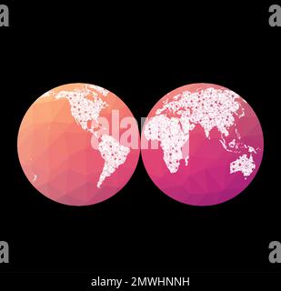 Carte du réseau mondial. Projection de Mollweide interrompue en deux hémisphères (à aire égale). Globe filaire dans la projection interrompue des hémisphères Mollweide activée Illustration de Vecteur