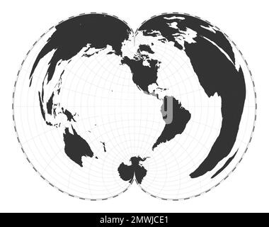 Carte du monde vectoriel. Projection polyconique américaine. Carte géographique du monde Uni avec lignes de latitude et de longitude. Centré sur la longitude 120deg E. VVecto Illustration de Vecteur