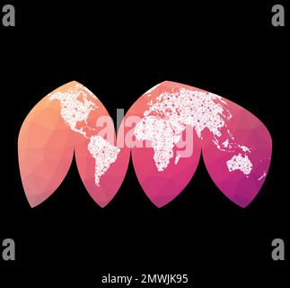 Carte du réseau mondial. La projection eumorphique interrompue de Boggs. Globe câblé en projection Boggs interrompue sur fond poly géométrique bas. Illustration de Vecteur