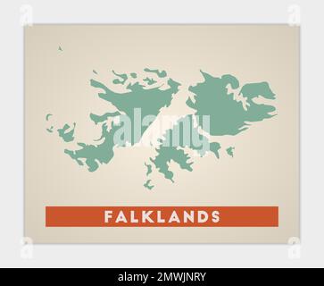 Affiche Falklands. Carte du pays avec des régions colorées. Forme des Malouines avec le nom du pays. Illustration vectorielle moderne. Illustration de Vecteur