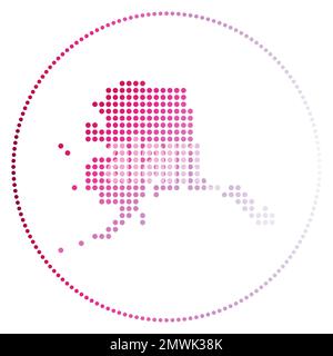 Badge numérique Alaska. Carte de style pointillé de l'Alaska en cercle. Icône Tech de l'état américain avec des points dégradés. Illustration vectorielle artistique. Illustration de Vecteur