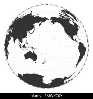 Carte du monde vectoriel. Projection de la perspective deux-monde de Gilbert. Carte géographique simple avec lignes de latitude et de longitude. Centré sur 180deg longitude. Illustration de Vecteur