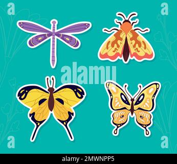 quatre beauté papillons insectes Illustration de Vecteur