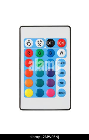 Télécommande avec LED multicolores isolées sur fond blanc Banque D'Images