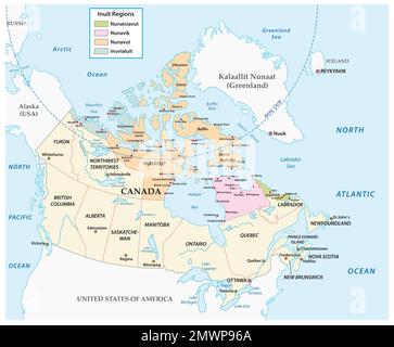 Carte vectorielle des communautés inuites du Nord du Canada Banque D'Images