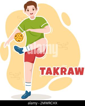 Sepak TakRAW Illustration avec un athlète jouant au Kick ball sur le terrain en compétition de jeu de sport à plat dessin main pour le modèle de page d'arrivée Illustration de Vecteur