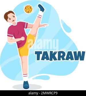 Sepak TakRAW Illustration avec un athlète jouant au Kick ball sur le terrain en compétition de jeu de sport à plat dessin main pour le modèle de page d'arrivée Illustration de Vecteur