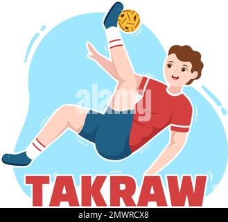 Sepak TakRAW Illustration avec un athlète jouant au Kick ball sur le terrain en compétition de jeu de sport à plat dessin main pour le modèle de page d'arrivée Illustration de Vecteur