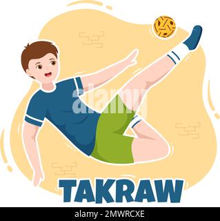 Sepak TakRAW Illustration avec un athlète jouant au Kick ball sur le terrain en compétition de jeu de sport à plat dessin main pour le modèle de page d'arrivée Illustration de Vecteur