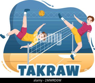 Sepak TakRAW Illustration avec un athlète jouant au Kick ball sur le terrain en compétition de jeu de sport à plat dessin main pour le modèle de page d'arrivée Illustration de Vecteur