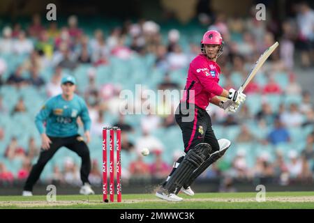 Josh Philippe, de Sydney Sixers, chauve-souris lors du match de la Ligue masculine de Big Bash entre les Sixers de Sydney et la chaleur de Brisbane au terrain de cricket de Sydney sur 02 février 2023, à Sydney, en Australie. (PHOTO : IZHAR KHAN) IMAGE LIMITÉE À L'USAGE ÉDITORIAL - STRICTEMENT AUCUNE UTILISATION COMMERCIALE Banque D'Images