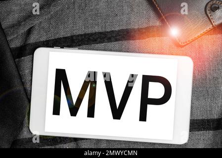 MVP texte écriture manuscrite. Vitrine stratégique de placement pour acheter des actions avec d'autres investisseurs Banque D'Images