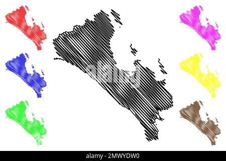 Municipalité de la Paz (État libre et souverain de Baja California sur, Mexique, États-Unis mexicains) carte illustration vectorielle, scribble sketch la Paz m Illustration de Vecteur