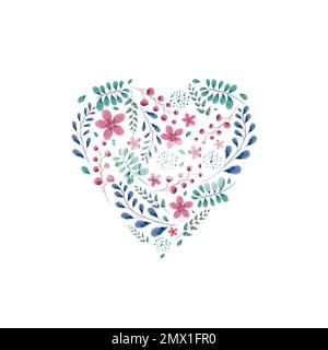 Belle série de fleurs d'aquarelle formant un coeur pour féliciter le jour des amoureux. Carte de voeux pour la Saint-Valentin Illustration de Vecteur