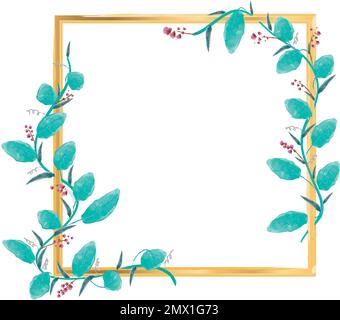 Cadre carré doré élégant avec fleurs peintes à l'aquarelle pour inclure des textes, des messages et de belles phrases Illustration de Vecteur