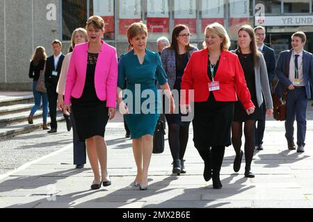 Nicola Sturgeon s'exprimant lors d'une conférence de Plaid Cymru à Aberystwyth au pays de Galles Banque D'Images