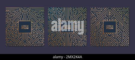 Ensemble vectoriel de modèles de couverture de ligne de luxe, motifs art déco de ligne carrée, logos, badges. Éléments de conception pour les écriteaux, bannières, prospectus, présentations Illustration de Vecteur