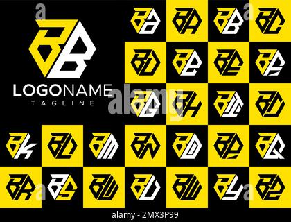 Ensemble de logos à lettre B hexagonale. Ensemble de modèles de logo lettre B moderne. Illustration de Vecteur