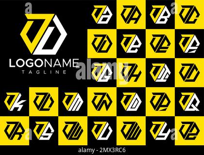 Jeu de lettres hexagonales du logo en forme de lettre D. Ensemble de modèles de logo lettre D moderne. Illustration de Vecteur
